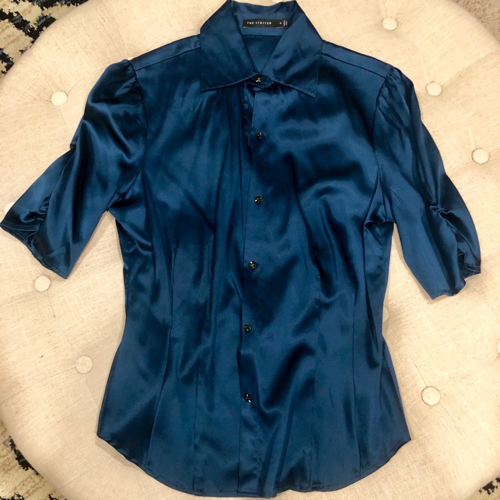 Limited teal satin button down shirt